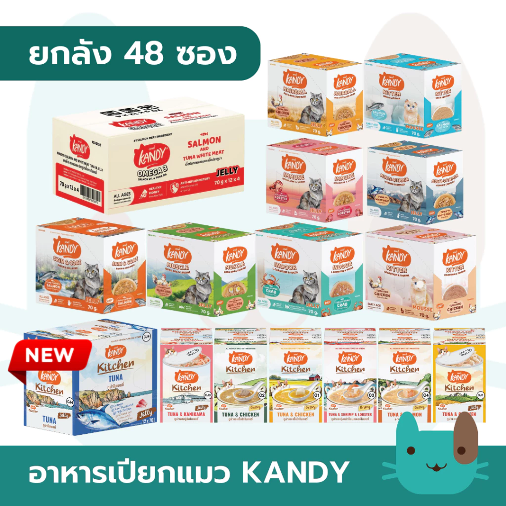 (ยกลัง) Kandy อาหารเปียกแมวแคนดี้ ใช้ปลาทูน่าเนื้อขาว สําหรับแมวอายุ 2เดือนขึ้นไป
