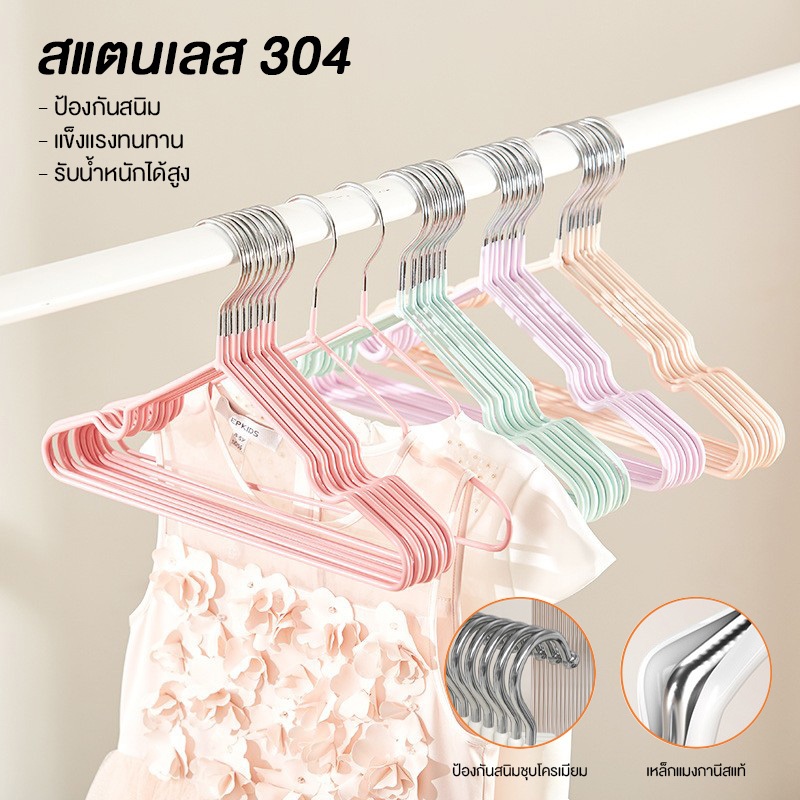 ไม้แขวนเสื้อเด็ก 10 ชิ้น กันลื่น ไม่ทิ้งรอย ป้องกันการหลุด ใช้สำหรับแขวนเสื้อ ประหยัดพื้นที่ ทนทาน ไม้แขวนเสื้อสแต
