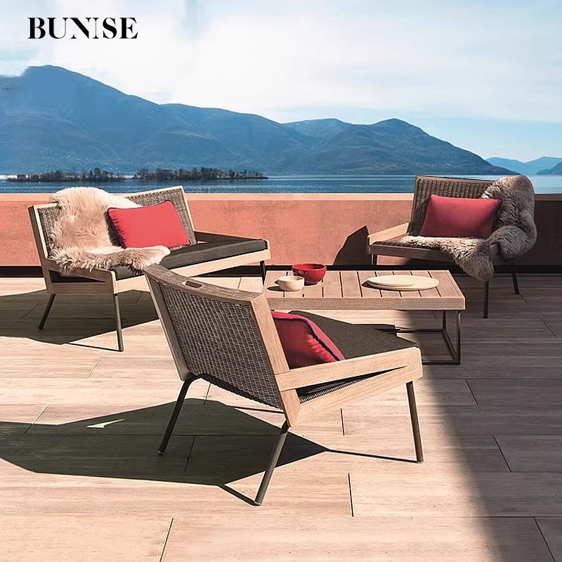 BUNISE P57 Outdoor Wicker Sofa Set with Table, Waterproof Sunproof, Garden Villa Terrace