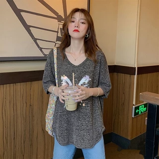 เสื้อยืดแขนสั้นแบบหลวมผู้หญิงแฟชั่นฤดูร้อน oversize เสื้อผ้าสาวอวบคนอ้วนไซส์ใหญ่ เสื้อโอเวอร์ไซส์สไตล์เกาหลี ผ้าใส่สบาย