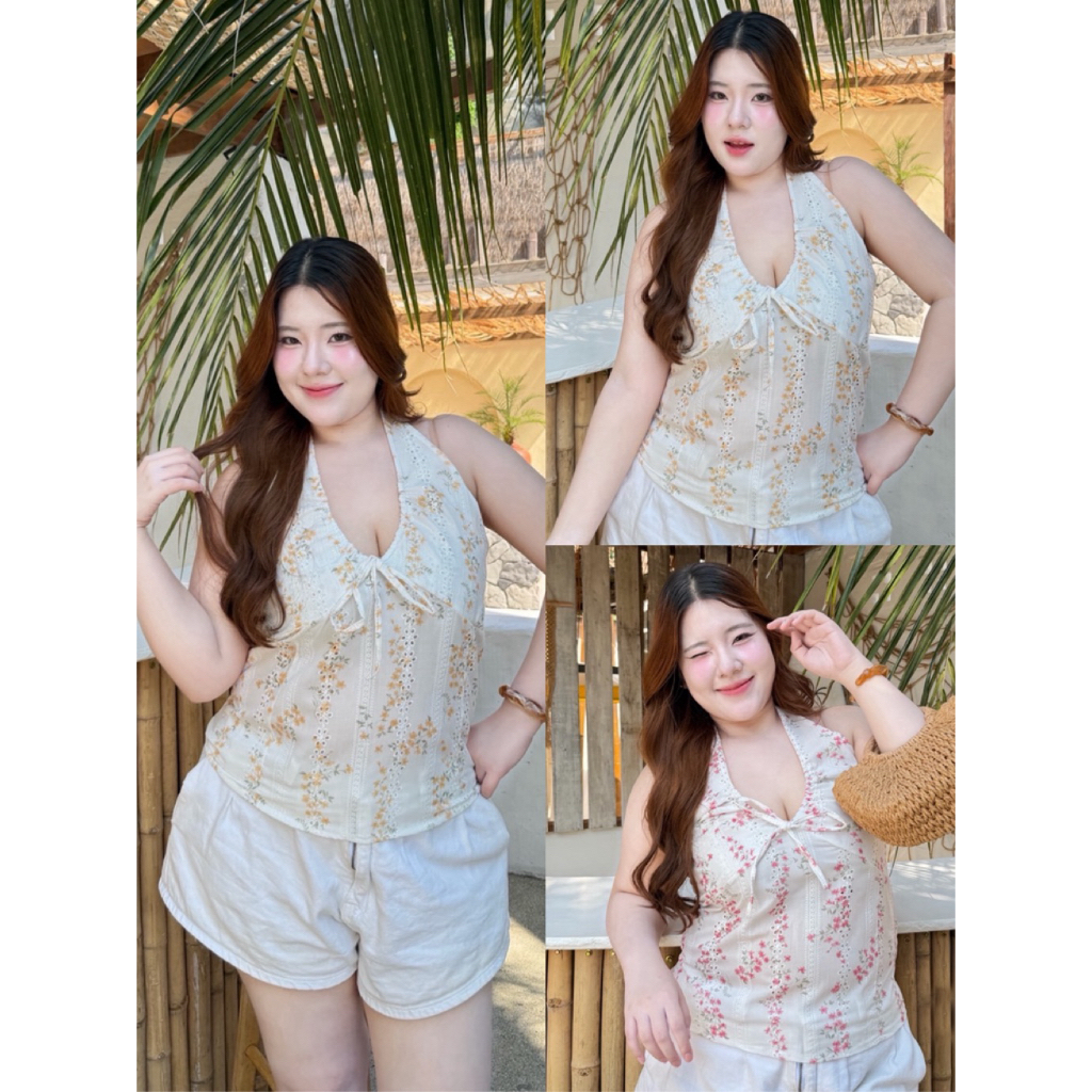 เสื้อสายเดี่ยว คล้องคอ สายเดี่ยวสาวอวบ **หมายเหตุ อก34-42นิ้ว Freesize - Jira Chubby
