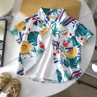 เสื้อวันสงกรานต์เด็ก เสื้อเชิ้ตลำลองเด็ก สไตล์ทะเล มีกระเป๋าที่อก ผ้าดี ใส่สบาย เด็กโตใส่ได้