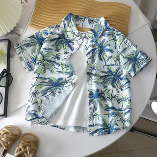 เสื้อวันสงกรานต์เด็ก เสื้อเชิ้ตลำลองเด็ก สไตล์ทะเล มีกระเป๋าที่อก ผ้าดี ใส่สบาย เด็กโตใส่ได้