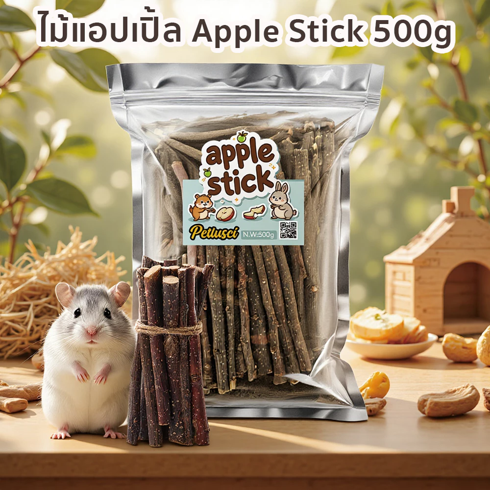ไม้แอปเปิ้ล Apple Stick 500g ขนมลับฟัน ธรรมชาติ สำหรับ กระต่าย หนูแฮมเตอร์ และสัตว์ฟันแทะอื่น