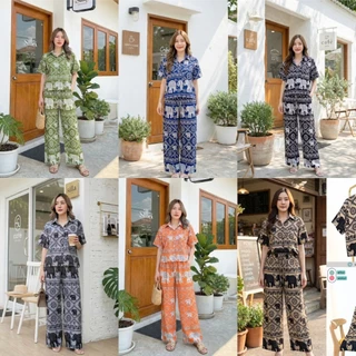 Silla กางเกงขายาว รุ่น Nature N01 ลายช้างสยาม เนื้อผ้าไหมอิตาลี ผ้าพริ้วนุ่ม ใส่สบาย ลายสวย