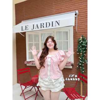 /JR/ เสื้อสายปรับรูดได้ สาวอวบ ไซส์อก40-52 ตัวในผ้าฉลุลายดอก ตัวนอกผ้าคอตตอนเย็บติดกัน ดีเทลแบบใส่2ชิ้น เสื้อผ้าไซส์ใหญ่