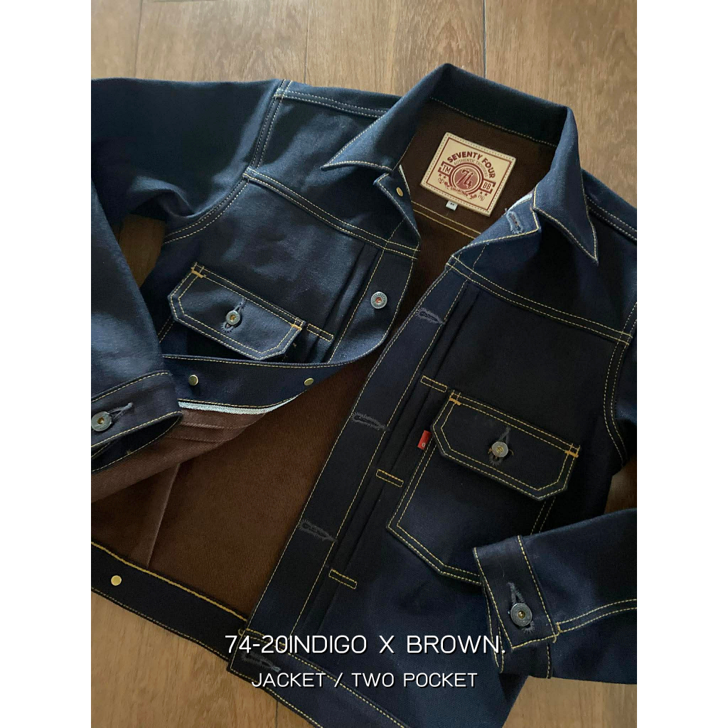 #74-JACKET /#20 INDIGO X BROWN  /TWO POCKET./ผ้าดิบ 20ออนซ์หลังน้ำตาล  / ผ่านการหดแล้ว / – โปรปัง