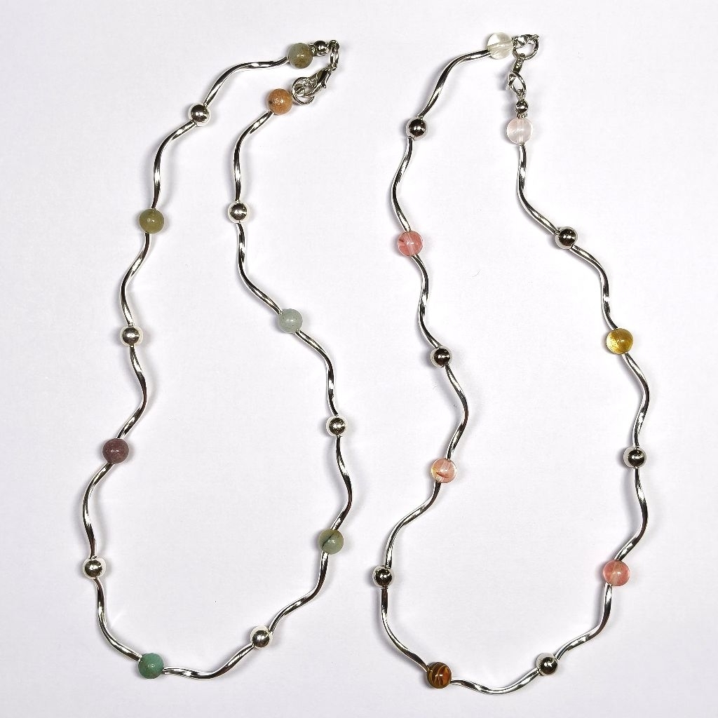 สร้อยคอหินแท้ 6 มิล | Handmade สร้อยแฟชั่นผู้หญิง มินิมอล เกาหลี Gemstone Necklace