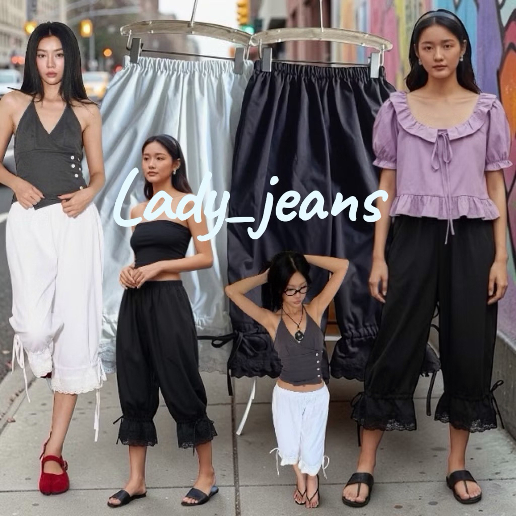 Lady_jeans(Mo) กางเกงจินนี่ ปลายขาแต่งลูกไม้ มีความยาว 5 ส่วน และ 3 ส่วน