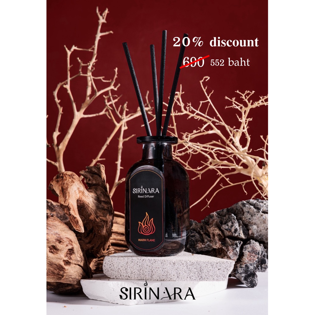 SIRINARA ก้านไม้หอม ธาตุไฟ กลิ่น Warm Flame จากยูคาลิปตัส คลายเครียด (ราศีเมษ สิงห์ ธนู)