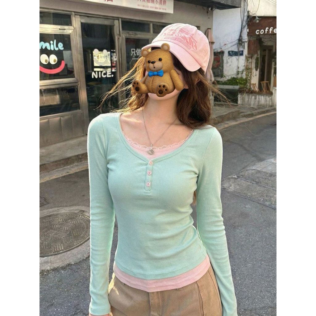 (พร้อมส่ง) เสื้อรัดรูป 2layer สีrainbow