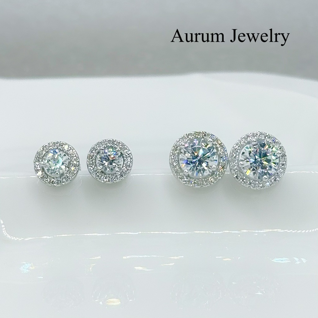 Aurum Jewelry : ต่างหูเพชร เงินแท้ รุ่น Logan Silver Studs (ราคาต่อ 1 คู่)