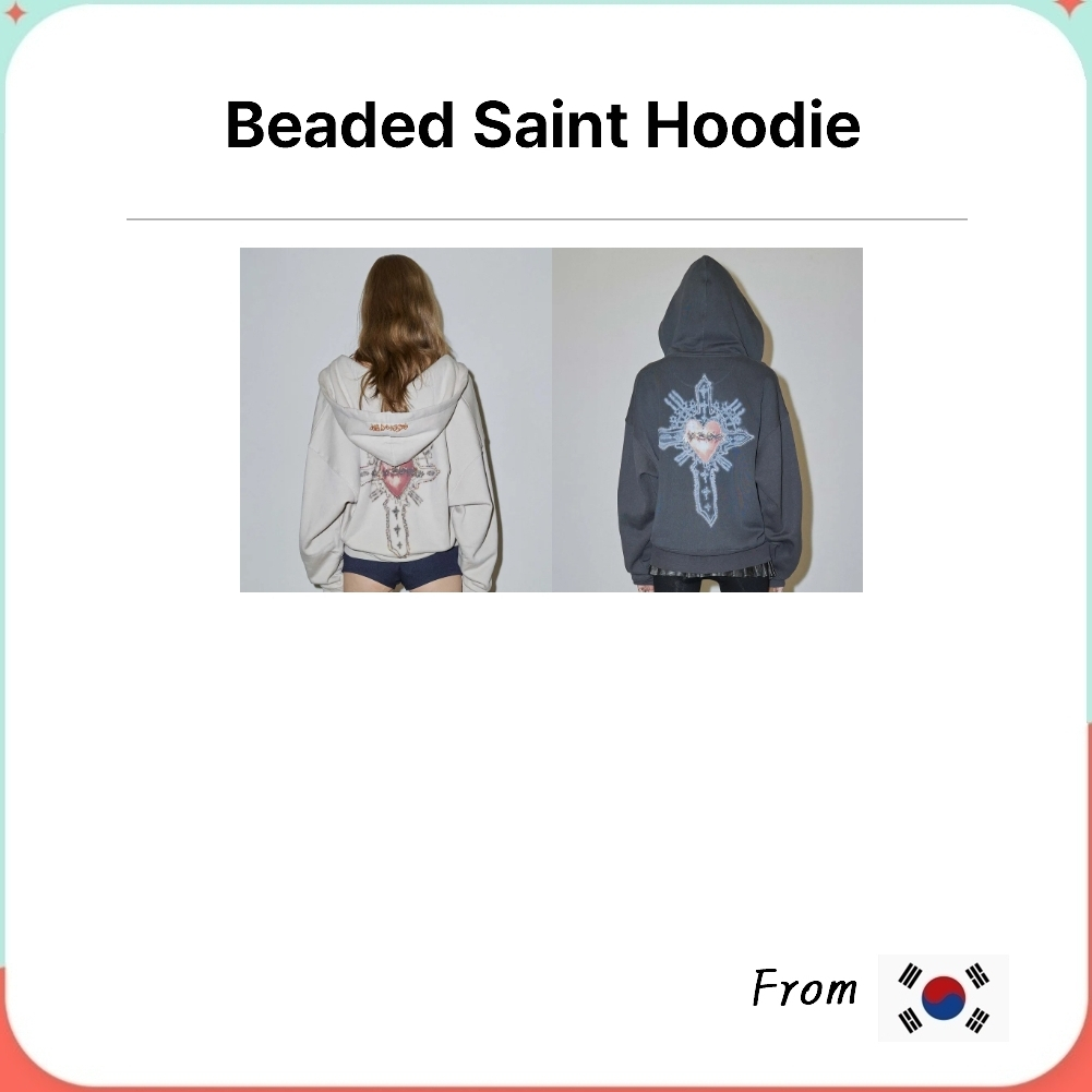 Sculptor Beaded Saint Hoodie Zip Up (Dirty White, Charcoal)