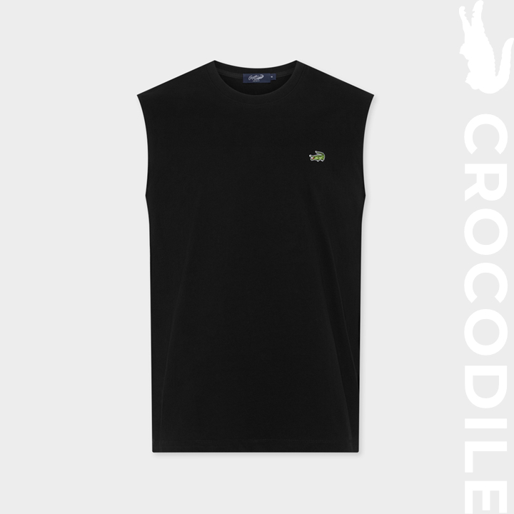 CROCODILE BLACK CUSTOM FIT SLEEVELESS TANK เสื้อยืดคอกลมแขนกุดสีดำทรงคัสตอมฟิต