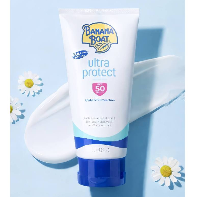 Banana boat ultra protect sunscreen lotion SPF50 PA+++ 90 MLสำหรับปกป้องผิวที่ใช้ได้เป็นประจำทุกวัน