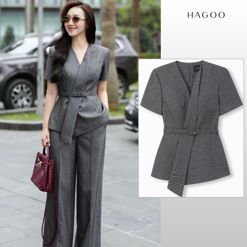 HAGOO เซ็ตเสื้อกั๊กแขนสั้น + กางเกงทรงตรง ลุคทำงานมินิมอล [S9069]