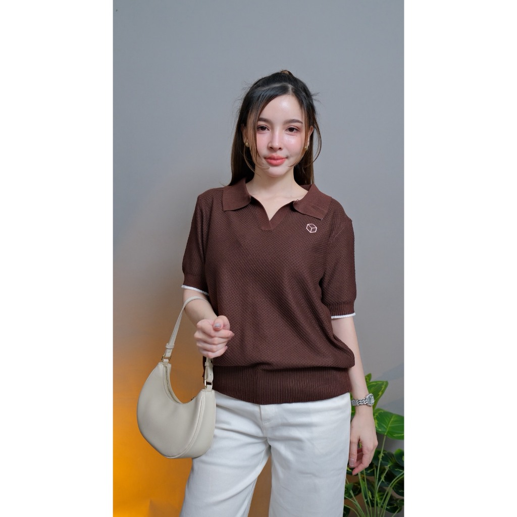 🔥Chanan☘️ CN120 เสื้อไหมพรมคอปก แขนสั้น แต่งกระดุมหน้า ใส่ชิลๆได้บ่อย ดีไซน์คลาสสิก( 6 สี อก 30-44 น