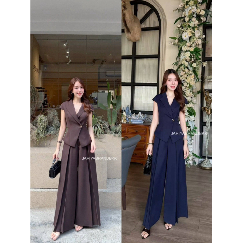 D4 งานป้าย Jariya Set ชุดเซ็ท 2 ชิ้น เสื้อ กางเกงขายาว สีพื้น สำหรับผู้หญิง เสื้อผ้าแฟชั่นผู้หญิง ไซ