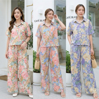 Silla กางเกงขายาว รุ่น F08 ลายดอกไม้ เนื้อผ้าไหมอิตาลี ผ้าพร…