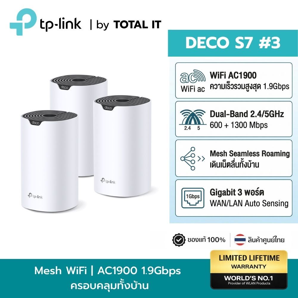 TP-Link Deco S7 | Mesh Wi-Fi AC1900 | 3 พอร์ต Gigabit เลือกแพ็ค 1/2/3 ตัว ประกันศูนย์