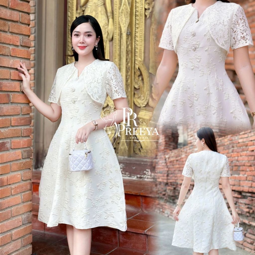 D03 เดรส เนื้อผ้าลูกไม้ มีซับใน   คัตติ้งเนี๊ยบ มีไซส์S-2XL แบรนด์ preeya