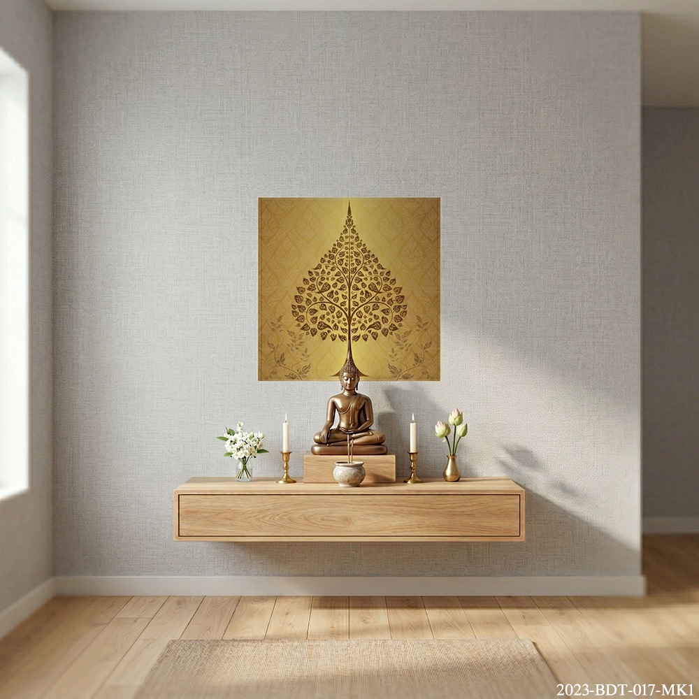 สติ๊กเกอร์ต้นโพธิ์ทองลวดลายไทยร่วมสมัย ยกระดับหิ้งพระให้สวยเด่นแบบมินิมอล [ST-2023-BDT-017]
