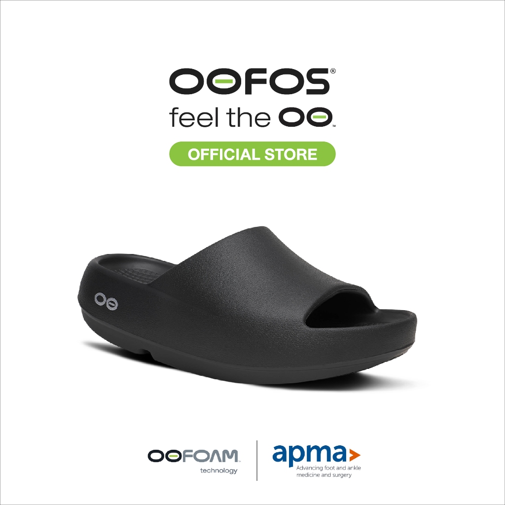 OOFOS OOahh Plus Black รองเท้าเพื่อการฟื้นฟู