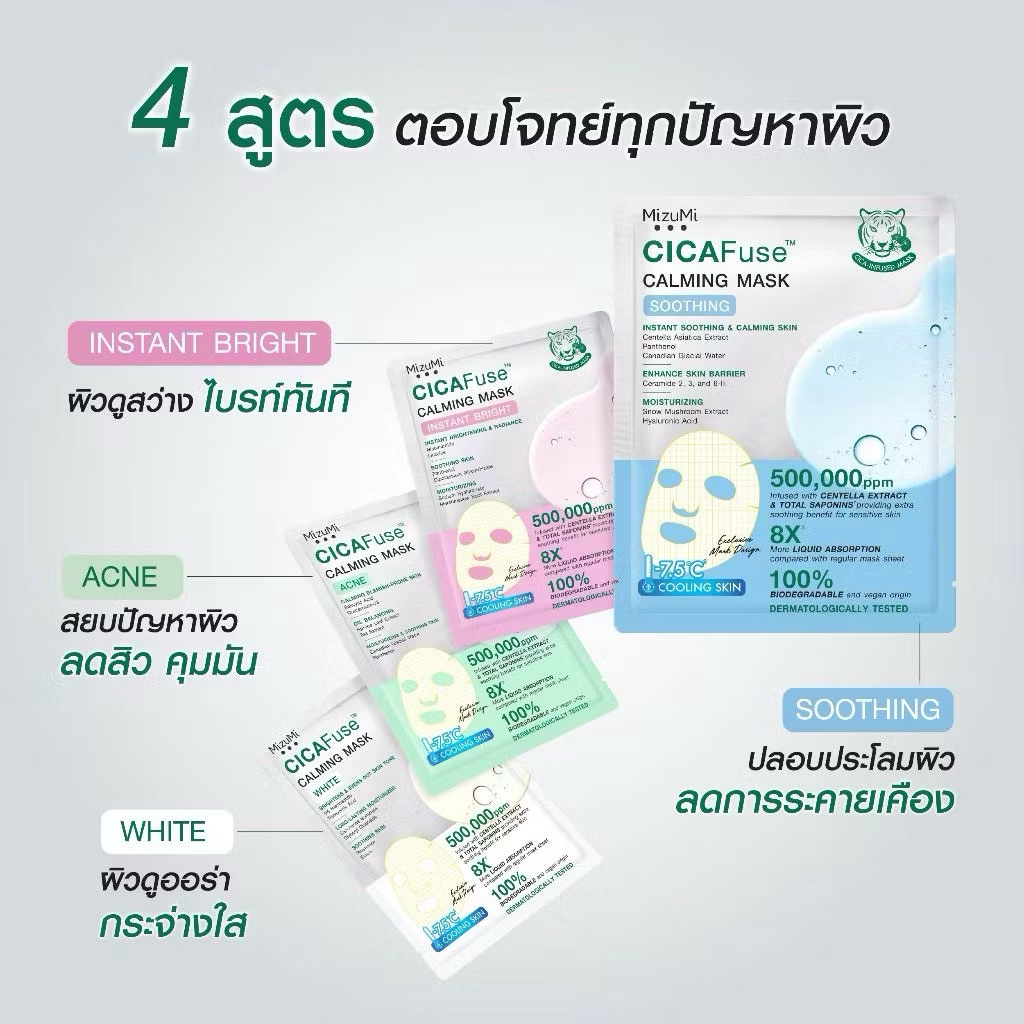 [ แบ่งขาย 1 แผ่น แกะจากกล่องแท้ ] MIZUMI CICAFUSE CALMING MASK มิซึมิ ซิก้าฟิวส์ คาร์มมิ่ง มาสก์