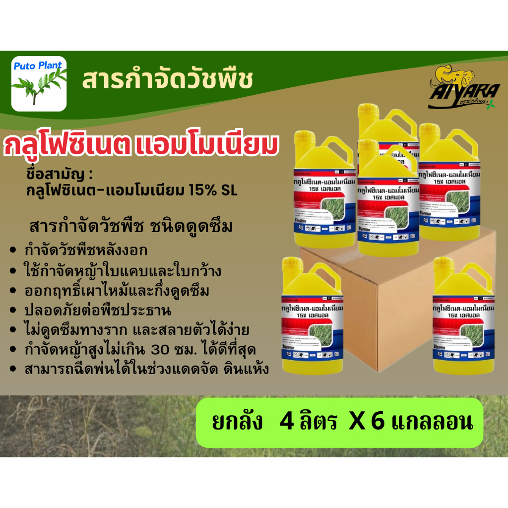 ไอยรากลูโฟซิเนต-แอมโมเนียม 15% เอสแอล ยกลัง 6 แกลลอน สารกำจัดวัชพืชแบบไม่เลือกทำลาย กำจัดได้ทั้งวัชพืชใบแคบและใบกว้าง