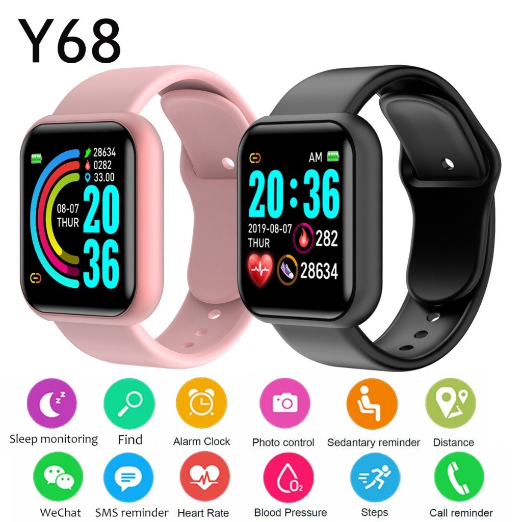 New Smart Watch Bluetooth IP67 Waterproof Y68 Fitness Tracker Jam Tangan Sport Watch Smart Band 运动手表