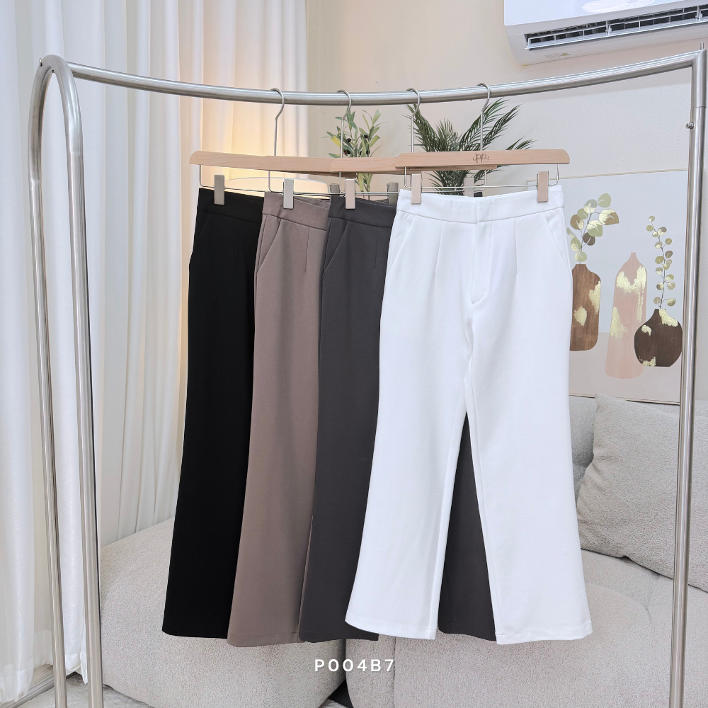 POI กางเกงขายาวผ้าโรเชฟกระบอกกลางตะขอหน้า S-4XL P003L6