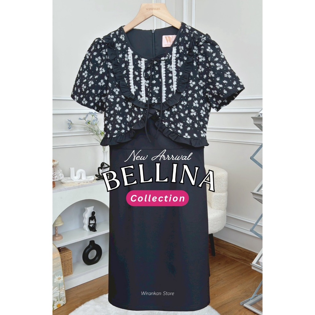 ชุดเดรส WIRANKAN รหัส WG11 Bellina เบลลิน่า สีดำ กระโปรงทรงเอ มีกระเป๋า