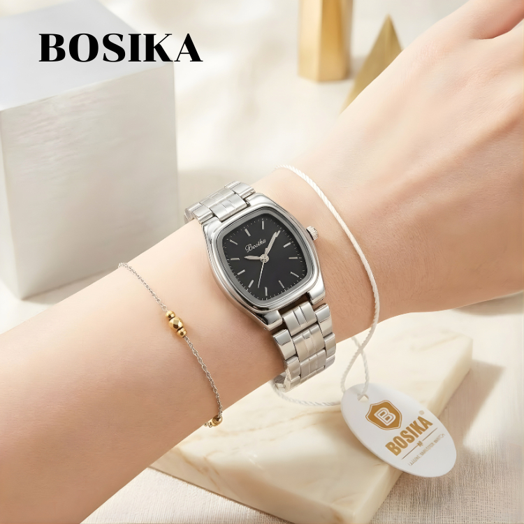 นาฬิกาข้อมือผู้หญิง BOSIKA ที่มาในดีไซน์เรียบหรูและคลาสสิก ตัวเรือนทรงเหลี่ยมมน ขนาดหน้าปัด 22 mm