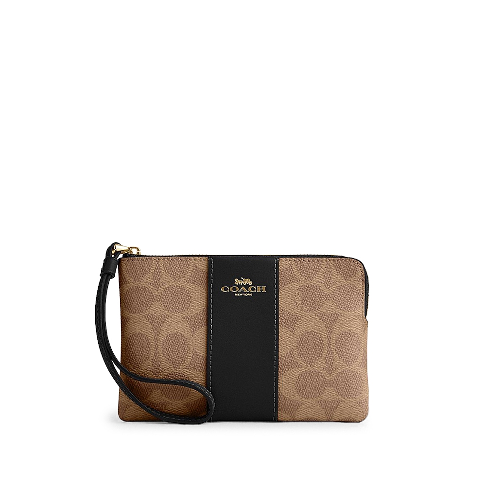 Coach CW854 Corner Zip Wristlet In Signature Canvas With Stripe (IMQRX) กระเป๋าคล้องมือผู้หญิง สี Im
