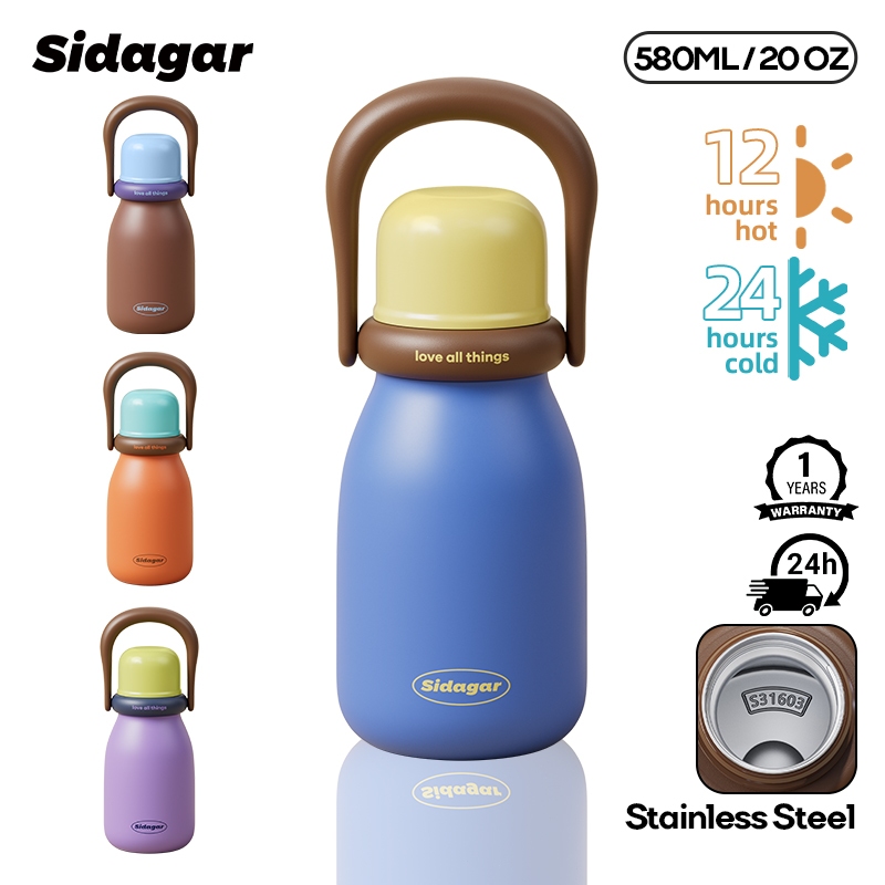 Sidagar แก้วเก็บความเย็น สเตนเลส 316 แก้วน้ํา 580ML สายสะพาย แก้วน้ำเก็บความเย็น