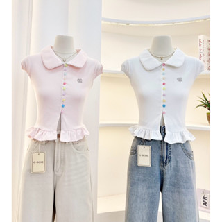 G-rose เสื้อเชิ้ตลายริ้ว แต่งชาย2ชั้นสีพื้น