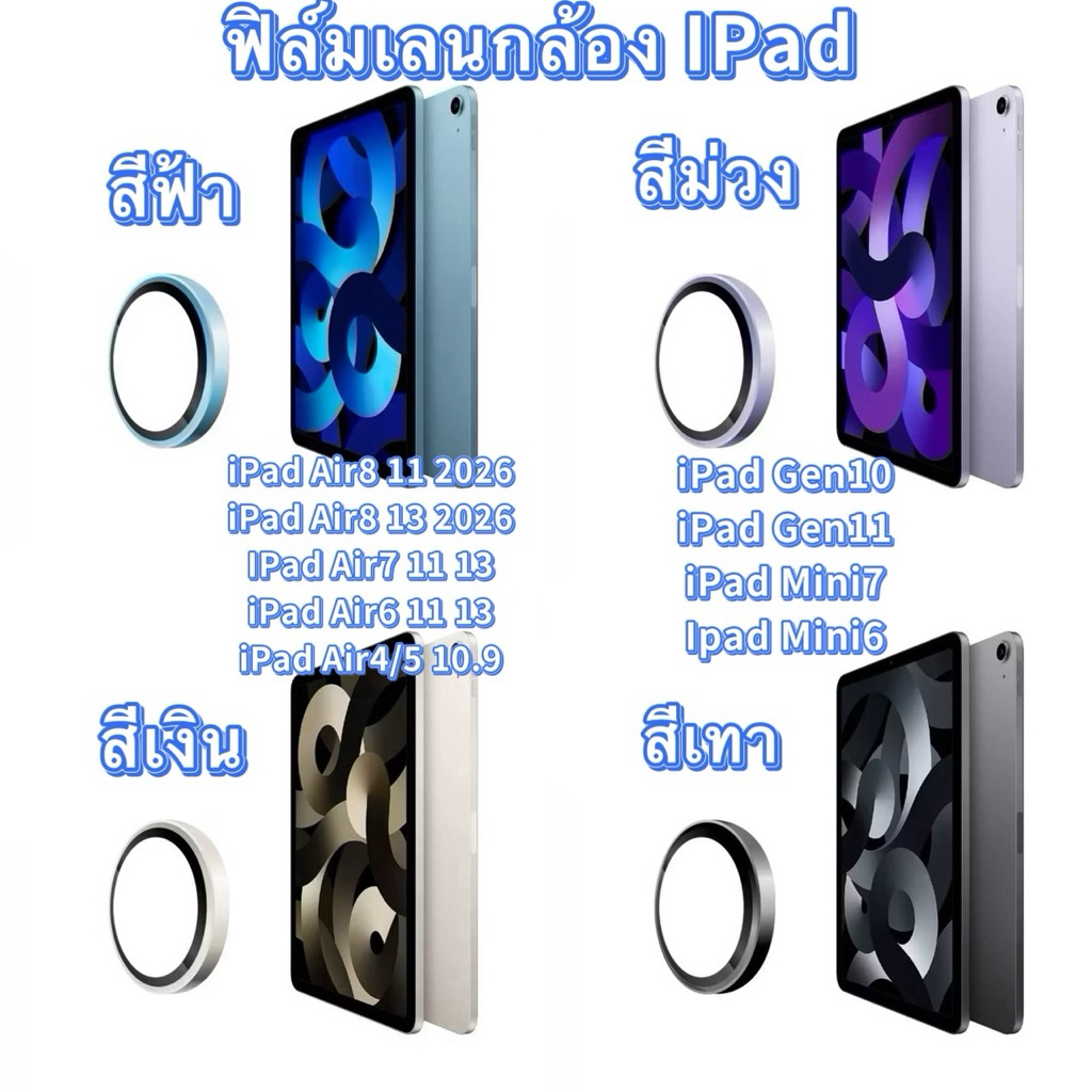 ฟิล์มกระจกเลนส์กล้องสำหรับiPadรุ่นAir4/Air5/Air6/Air7/Air13/gen10/gen11/Mini6/Mini7(เป็นแบบวงแหวนครอบกล้อง)