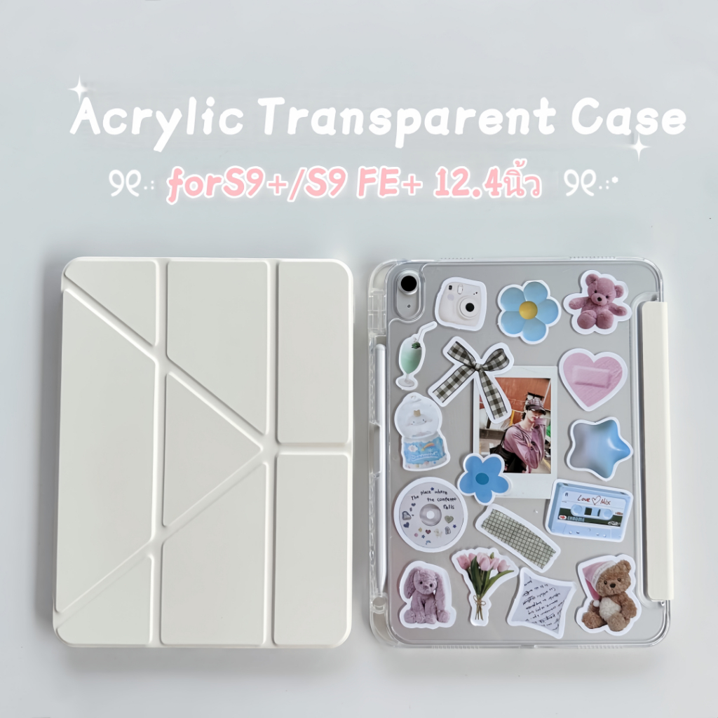 หลังใสเคสสำหรับซัมซุงSamsung Tab A8 S6 lite A9+/S9 FE+/S9+/S10+/S7/S8 Y-shapedพับได้หลายมุมวัสดุอะคริลิเคสมีช่องใส่ปากกา