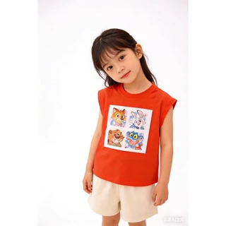 MC230 ชุดเด็กแฟชั่น 2 ชิ้น เสื้อกล้ามแขนกุดลายการ์ตูน + กางเกงขาสั้น