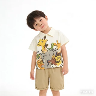 MC234 ชุดเซตเด็กผู้ชายลายสัตว์ เสื้อโปโล + กางเกงขาสั้น น่ารักมาก