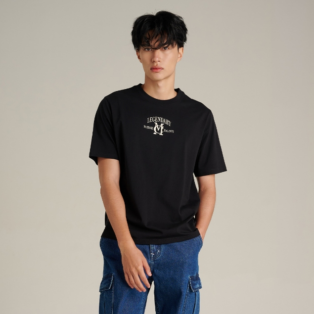 Mc JEANS (แม็คยีนส์) เสื้อยืดผู้ชาย เสื้อยืดแขนสั้น ทรงเรกูลาร์ Regular Fit T-Shirt สีดำ MTSZD54