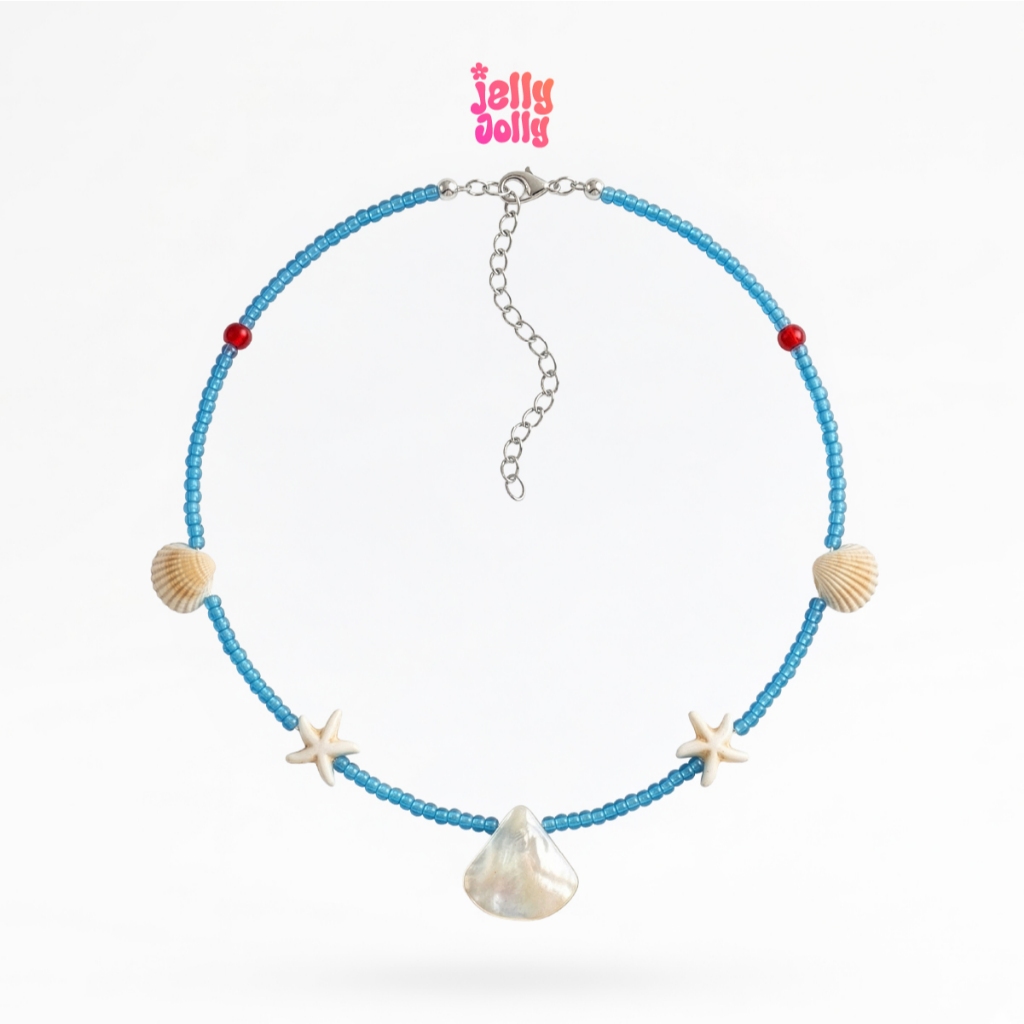 Jelly Jolly : สร้อยไปทะเล สร้อยคอลูกปัด สไตล์โบฮีเมียน ซัมเมอร์ โทนสีน้ำทะเลจี้เปลือกหอย 🇹🇭 พร้อมส่งจากไทย