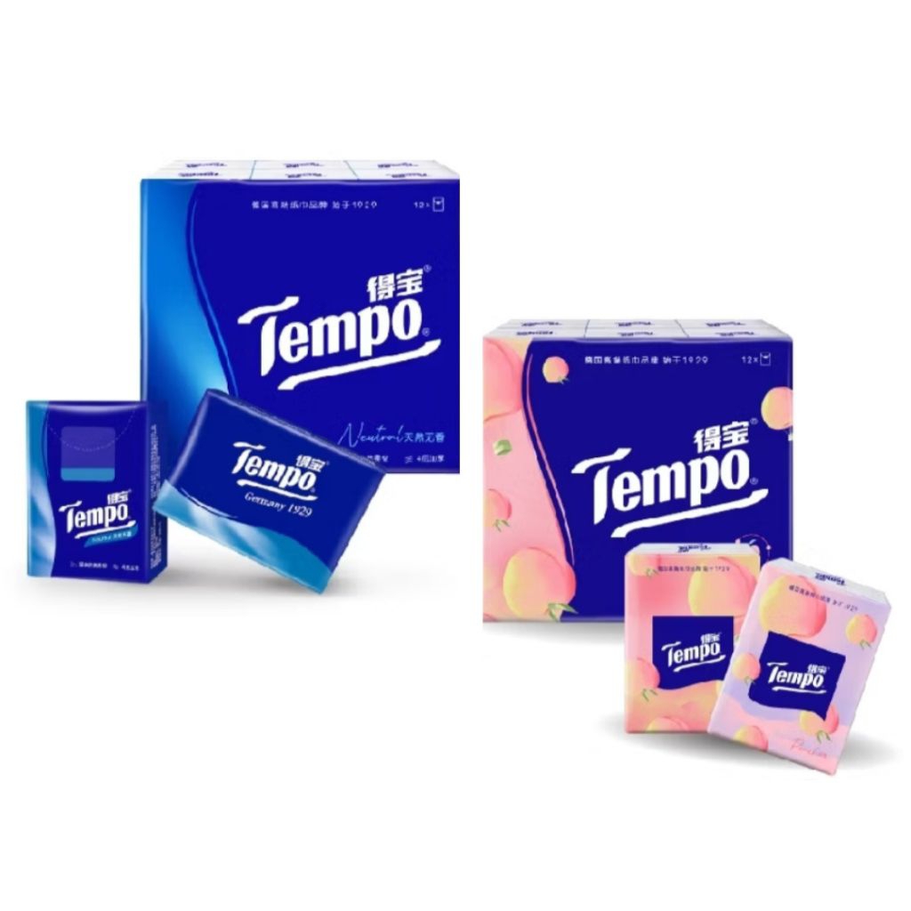 [1แถม1] Tempo ทิชชู่พกพา 4 ชั้น นุ่มหนา กระดาษเช็ดหน้า พกสะดวก Pocket Tissue (แพ็ก 12 ห่อ)
