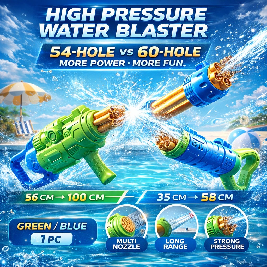 KiKi ปืนฉีดน้ำแรงดันสูง 54/60 รู ยืดได้ ยิงไกลพิเศษ หัวฉีดหลายแบบ เล่นน้ำสงกรานต์สุดมันส์