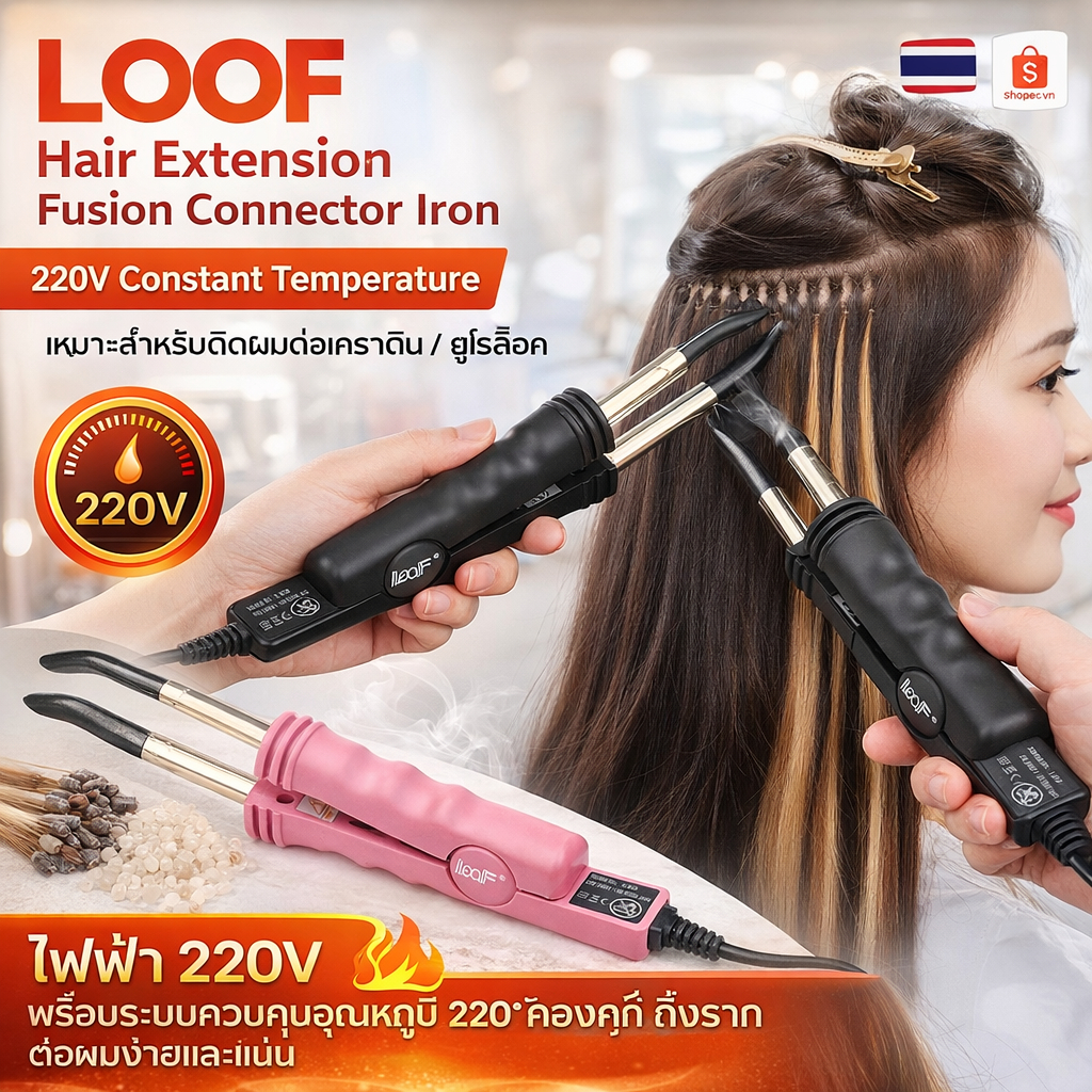 04 เครื่องต่อผมเคราติน ทำช่อผมต่อกาว เครื่องต่อหัวยาวแบน