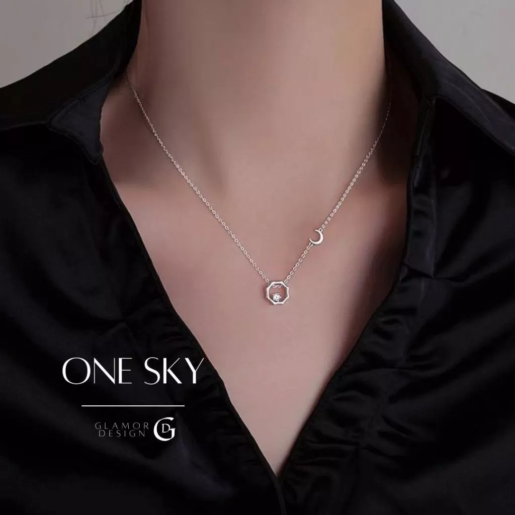 GLAMOR✨สร้อยเงินเเท้ One Sky สร้อยคอพระอาทิตย์และพระจันทร์ส่องแสงคู่กัน สร้อยคอแฟชั่น