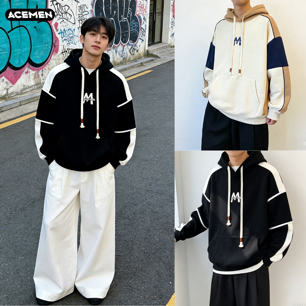 AceMenเสื้อฮู้ดแขนยาว เสื้อคลุมแขนยาว ผ้านิ่มนุ่ม พิมพ์ลายตัวอักษร ทรงหลวม เหมาะกับทุกรูปร่าง