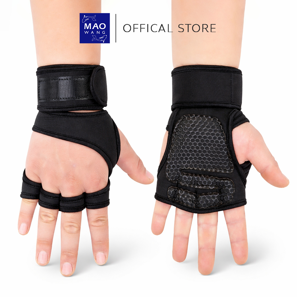 MAO ถุงมือบาร์เบล ครึ่งนิ้ว มีสายรัดข้อมือ กันลื่น สำหรับยกเวท ยกน้ำหนัก