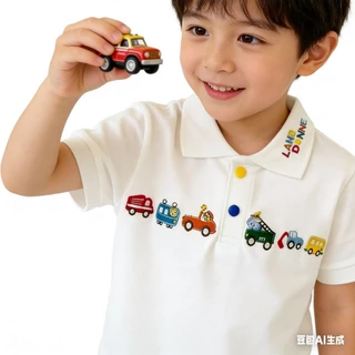 MC233 เสื้อโปโลเด็กผู้ชาย ปักรถการ์ตูน เสื้อยืดคอปกเด็ก ใส่เที่ยว ใส่ออกงาน