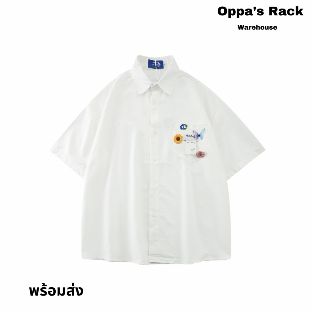 เสื้อเชิ้ตแขนสั้นสีขาวปักลายดอกไม้ รุ่น The Flower